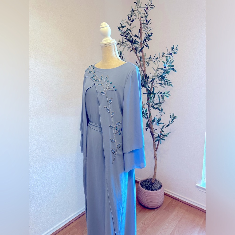 Asymmetrical light blue embellished abaya kaftan in a large only worn once ✨